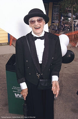 Patricia in Crested Butte, 2010, dressed up for the Black&White Ball cultural event.